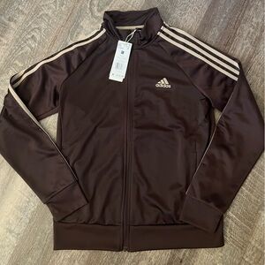 Adidas Brown Track Jacket with Cream Stripes